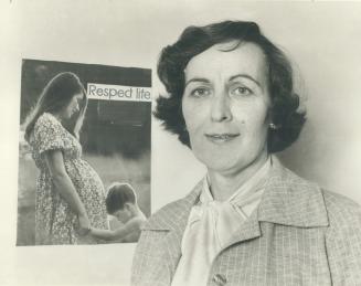 Laura McArthur, of Right to Life Association, and controversial ad, above