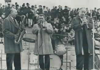Expo jazz stars, from left, Bud Freeman, Ruby Braff, Pee Wee Russell