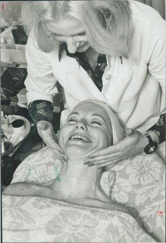 4. A great feeling is what Mrs. Crispo experiences as she receives gentle massage after her clay mask treatment to get skin in beautiful shape for this season