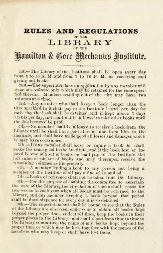 Rules and Regulations of the Library of the Hamilton & Gore Mechanics Institute