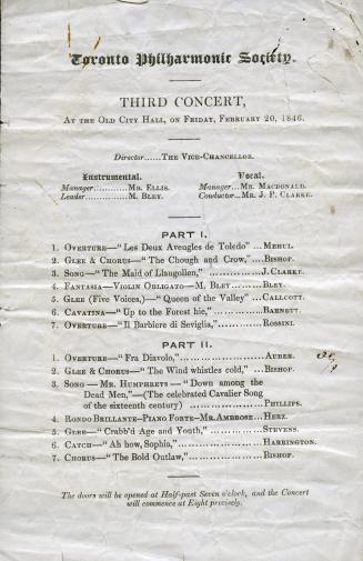 Toronto Philharmonic Society Third Concert at the Old City Hall, on Friday, February 20, 1846