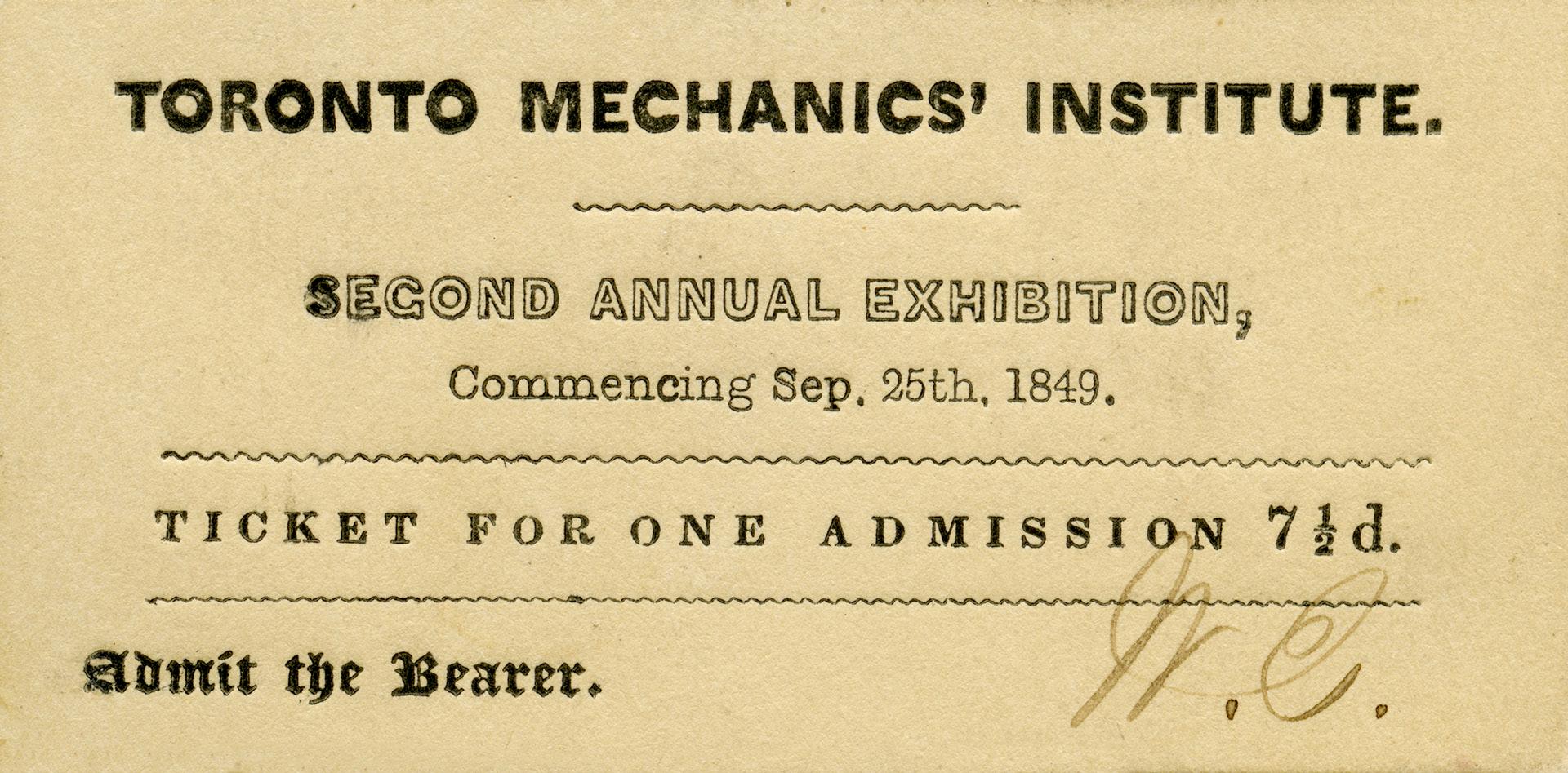 Toronto Mechanics' Institute second annual exhibition, commencing Sep