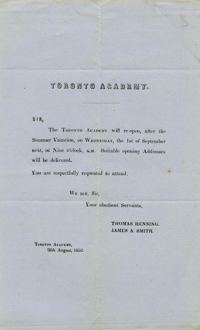 Toronto Academy will reopen after the summer vacation