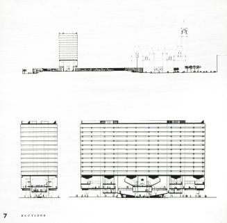 William Hayward and Associates entry City Hall and Square Competition, Toronto, 1958, three section drawings