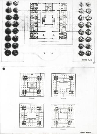 I. M. Pei & Associates entry City Hall and Square Competition, Toronto, 1958, ground floor and office plans