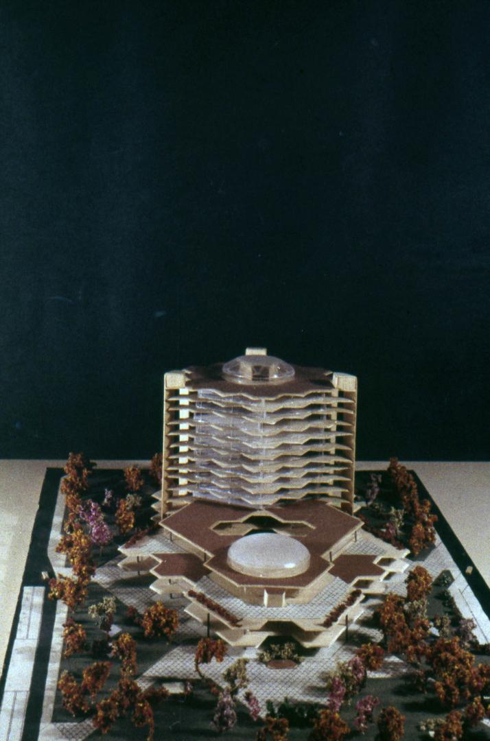 Leslie P. Cruise, Jr. entry, City Hall and Square Competition, Toronto, 1958, architectural model
