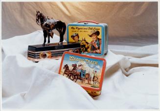 Right, copper horse is a novelty radio made in the late '40s by Abbotsware, litho tin lunch boxes are a hot nostalgia item from the '60s that sell now for $100 each