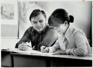 For studying english at George Brown College Yugoslav immigrants Marijan (left) and Nada Busljeta are paid $60 a week