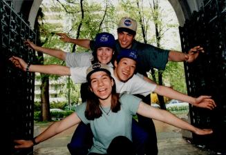 Flying high: Northern Secondary students Jeremy Burman, top, Rachel Nordstrom, Silas Wang and Margarita Marinova