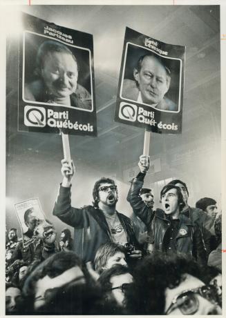 Parti Quebecois Supporters whoop it up ion night