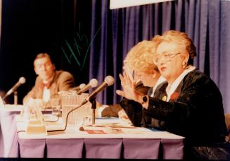 John Handerich, Frank Fanbert, Marilyn Mashenski, Maureen Prensloo debate in Scarborough