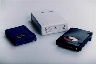 Best bets: From left, Iomega's Zip, Hewlett-Packard's Surestore 7200e, and the SparQ from SyQuest