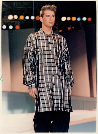 Relaxed style: Left, Toronto designer Vivian Shyu showed a check shirt-tunic that was almost Indian in style