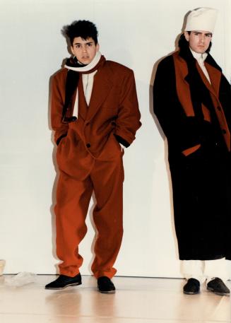 Roomy styling: Men's suit at Design Studio show of 40 designers' work featured oversized jacket and long baggy pants