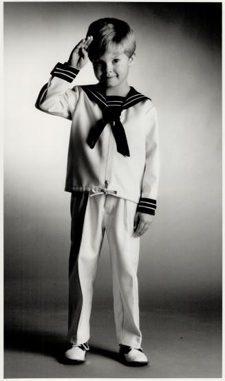 Right, Donny's sailor suit by Elen Henderson, $130, Holt Renfrew, Heirs Junior Swank