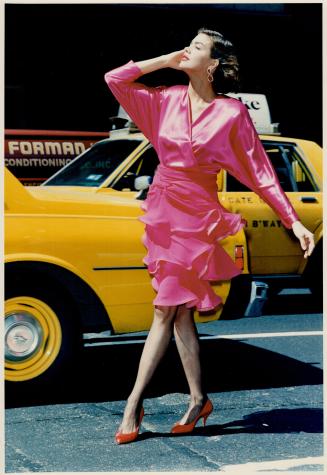Top, fuchsia silk charmeuse and chiffon dance dress with tiered skirt, about $600