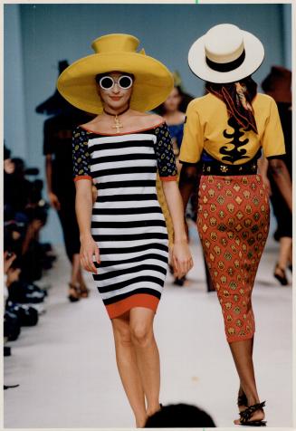 Melange of styles: From Christian Lacroix's ready-to-wear line, left, Provence-inspired day wear, right, ecru macrame jacket, long chiffon skirt and wrap