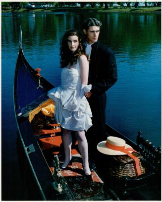 Above, white satin dress, $185, Lou Caetan, Crise, gloves, Pleasant Pheasant