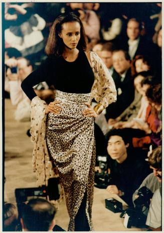 Animal theme: Above, leopard-spotted gold evening skirt and shawl by Bill blass