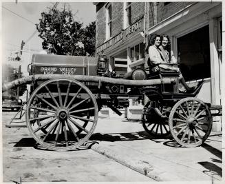 Aileen Hillif and Kathleen Deakin shown on the Grand Valley fire wagon were among the several hundred who turned out from the village and surrounding (...)