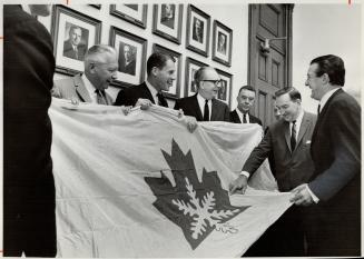 Long may it wave -- Each winter, Ontario received official flag of first Canadian winter games in ceremony at Queen's Park yesterday