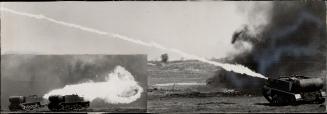 Newest Flame-Thrower of Canadian Army, The Iroquois is seen in action near Meaford