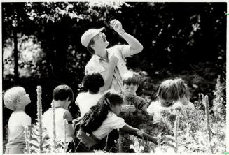 Stalking wildflowers: A group of children, led by Humber Arboretum naturalist David Stephenson, study wildflowers growing along a nature trail at Humber College