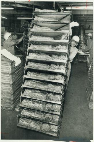 Bread stacked at plant on Dupont St
