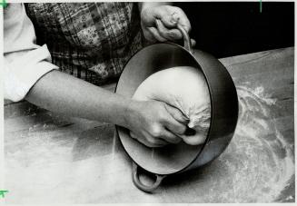 Dough goes into container to rise, Roll dough so it is coated with butter or shortening
