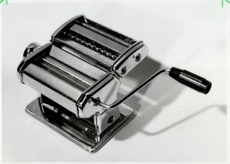 Pasta. This machine used to roll and cut pasta at home. The one pictured is made by Grazia and sells for $60 at The Compleat Kitchen on Yorkville Ave