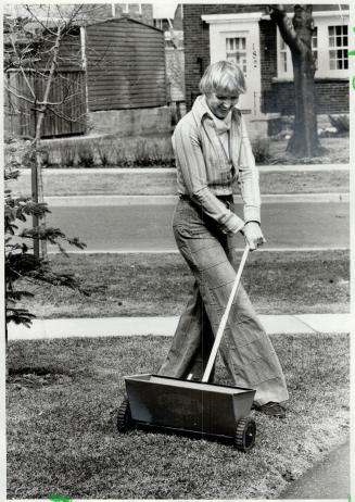 Fertilizing the lawn is best started in early June, experts say, but most people - like Jan Evans, above - can't wait until then for the grass to turn(...)