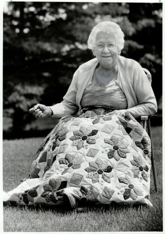 Comforting work: Mabel Sheardown works on a new quilt in her garden in Schomberg