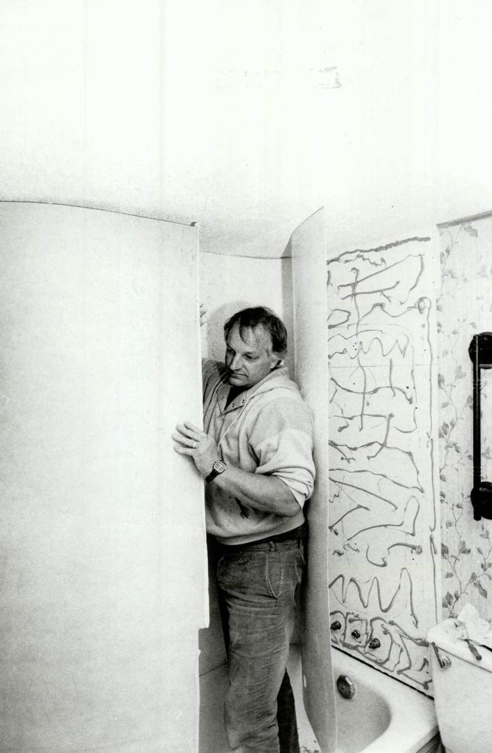 Final installation: Above, after adhesive has been appliec to walls, place insert in position for final installation
