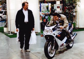 A Vroom of his own, Rob McCarthy tries out a Suzuki GXSR 1000 motorbike, one of the exhibits at this weekend's Motorsport '90 show at Exhibition Place(...)