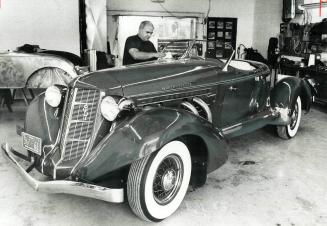 The sleek car, Mike Krayetski of Brampton is working on is a 1935 Auburn Boat-tail