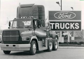 'Slippery' truck from Ford, Bruce Maclver of Parkside Ford Truck Sales in Mississauga shows off Ford's aerodynamically designed AeroMax heavy duty tru(...)