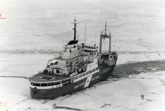 Action - the real thing: Griffon ploughs through thick ice off Midland