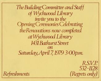 Image shows an invitation card that reads: &quot;The Building Committee and staff of Wychwood L ...