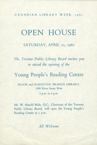 Canadian library week, 1961 : open house Saturday, April 22, 1961