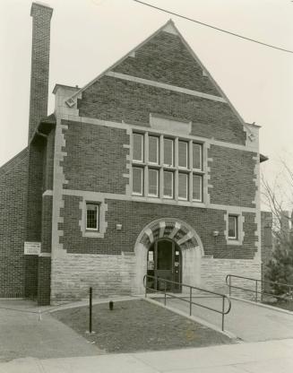 High Park Branch, Toronto Public Library, Roncesvalles Avenue, southwest corner of Wright Avenue  Exterior, looking west to east (front) facade after renovation and enlargement, 1979