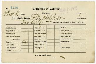 University of Toronto tuition receipt 1918