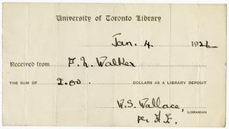 University of Toronto LIbrary Deposit Receipt 1926