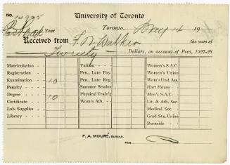 University of Toronto tuition receipt 1927