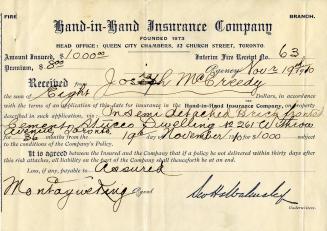 Hand-in-Hand Insurance Company receipt