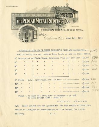 Pedlar Metal Roofing Co. letterhead