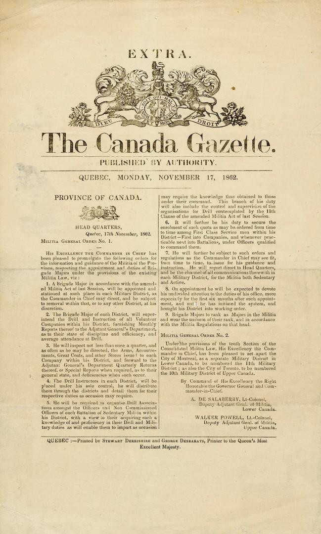 Extra. The Canada Gazette