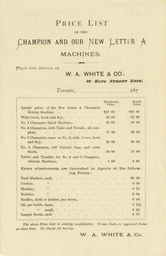 Price List of the Champion and our New Letter A Machines