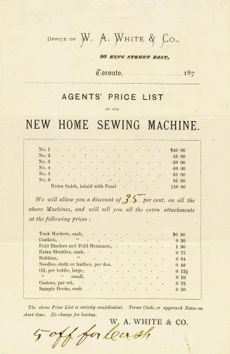 Agents' Price List for the Home Sewing Machine