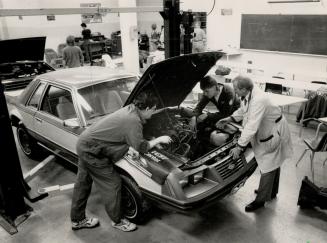 College students restoring prize, Students in the automotive department at Centennial College are restoring a 1985 Mustang LX to as new condition
