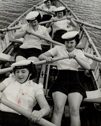 In practise for a demonstration the Wren crews will put on for Princess Alice on Saturday, these sturdy girls get a thorough workout in rigorous navy fashion